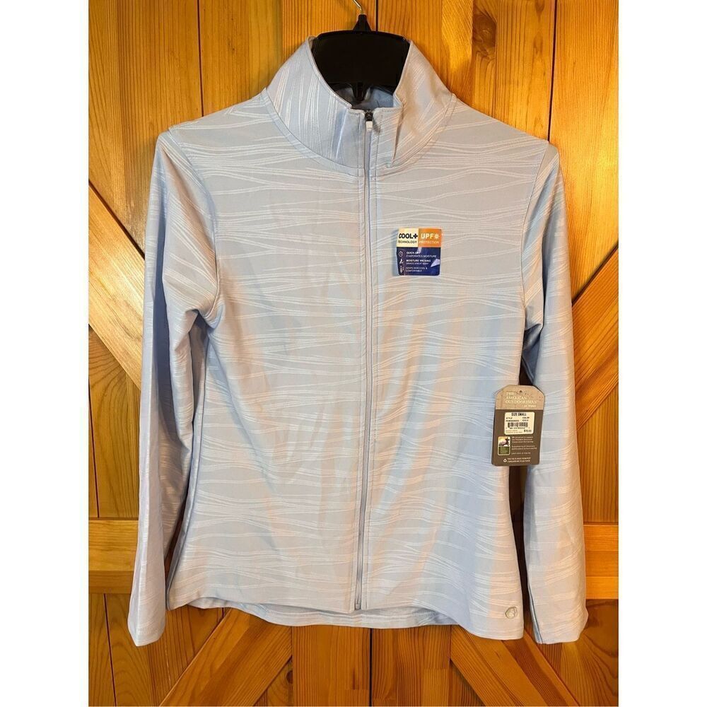 The American Outdoorsman for Women Icicle Blue Knit Jacquard Full Zip Jacket sma
